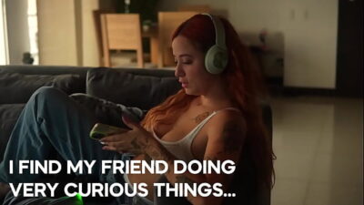 I find my roommie having virtual sex with her boyfriend and I manage to seduce her until we fuck